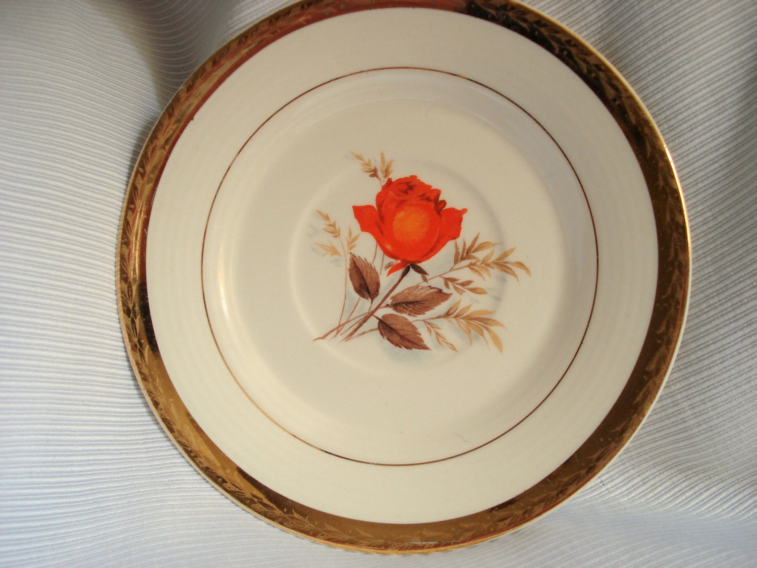 Shabby Saucer Triumph American Limoges Vermillion Rose