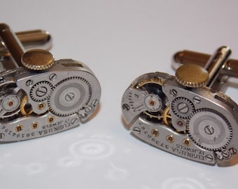 Oval Jeweled Steampunk Watch Movement Cufflinks
