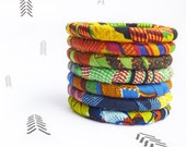 African Wax Block Print Fabric-Wrap Skinny Bangles with multiple pattern options