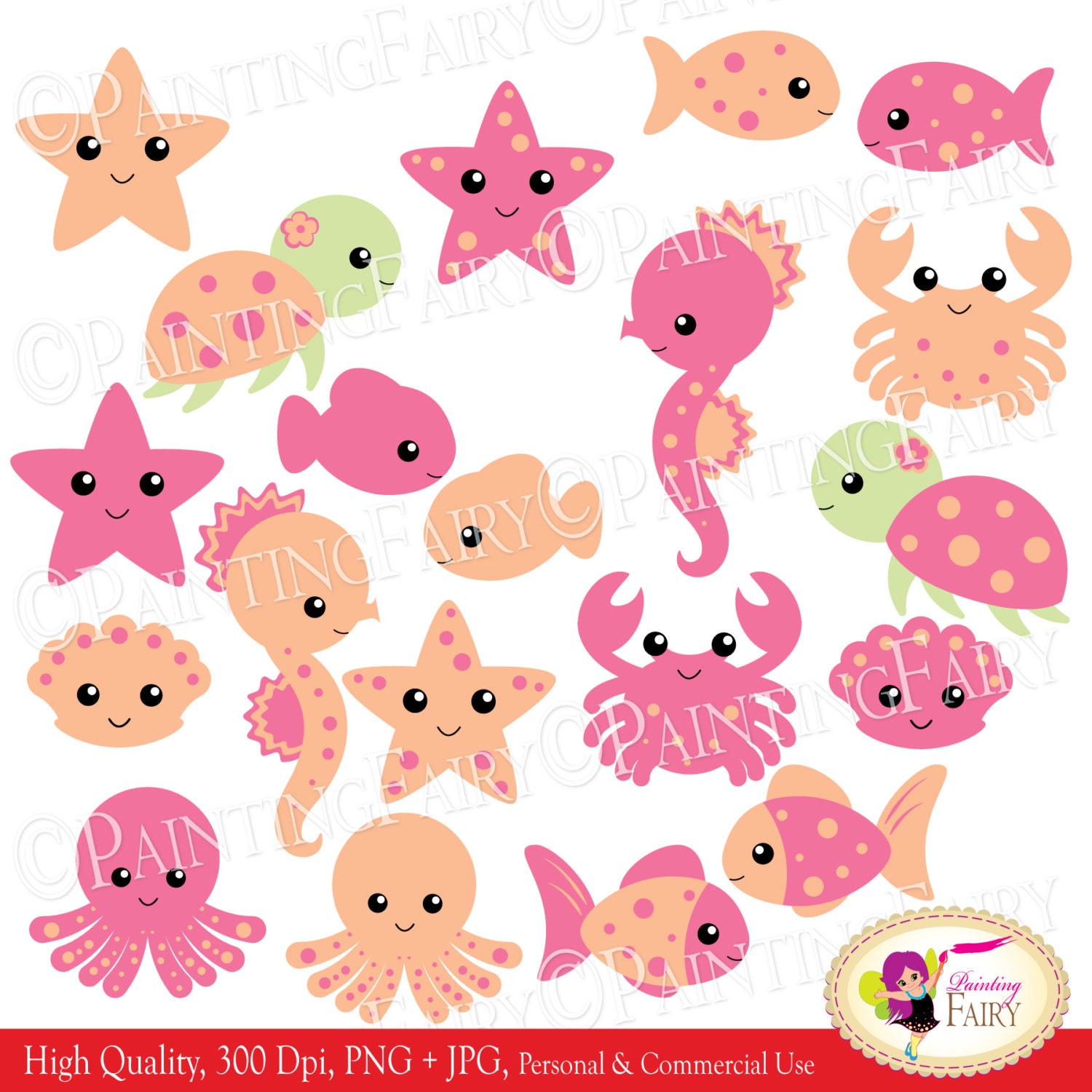 Download INSTANT DOWNLOAD clipart Cute Under the Sea Animals Fish