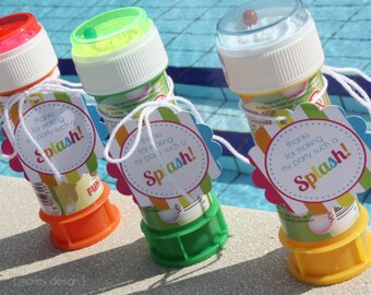 INSTANT DOWNLOAD Pool Party Favor Tags Birthday Printables Splish Splash Summer Thank You Favors 2 Inch