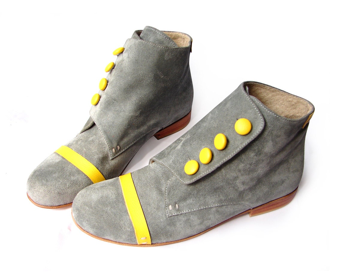 Grey & Yellow Booties - Quiero June Shoes