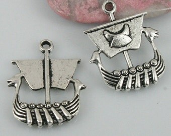 14pcs tibetan silver tone sailing boat design pendant charms EF0398