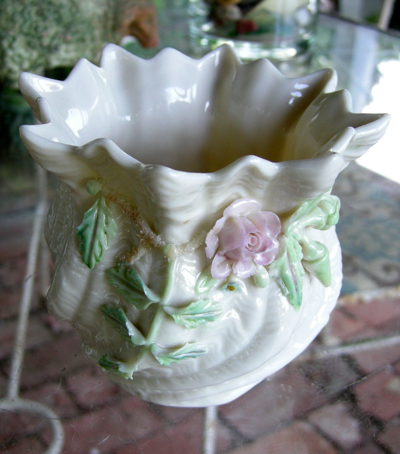 Belleek Porcelain Rose Shell Vase