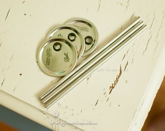 1 Stainless Steel Straw & 1 Mason Jar Lid And Ring Regular Mouth Tumbler DIY Weddings, Parties, Everyday Use
