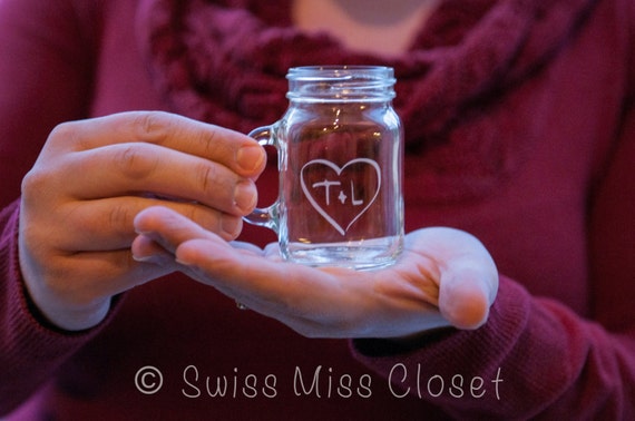 Custom Etched Mini Mason Jar Shot Glass Personalized  Wedding Favor Groom's Men Gift