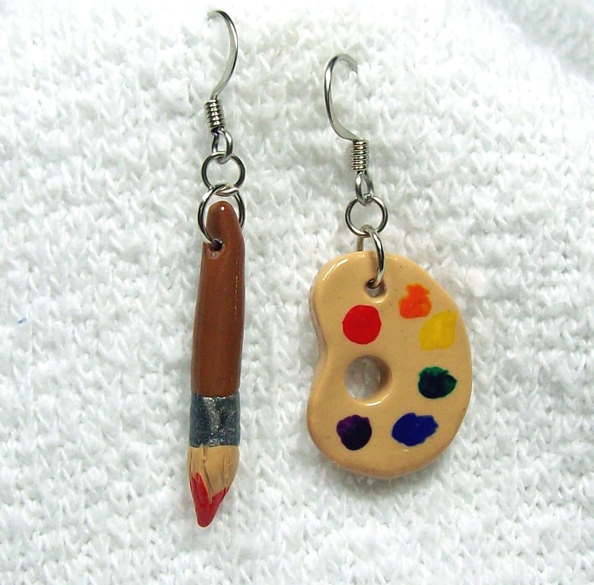 Artist Palette and Brush Dangle Earrings Handmade from