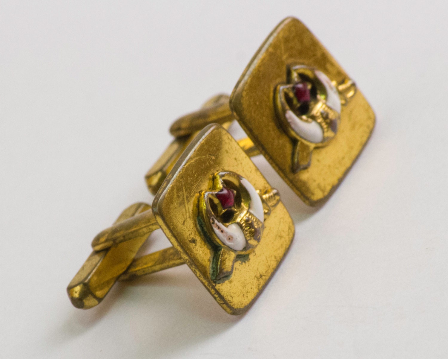 Vintage Cufflinks Shriners Masonic Symbol Cuff Links Gold