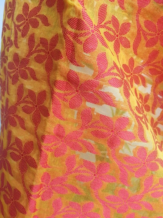Floral Cotton Silk Fabric in Yellow and Red by theDelhiStore