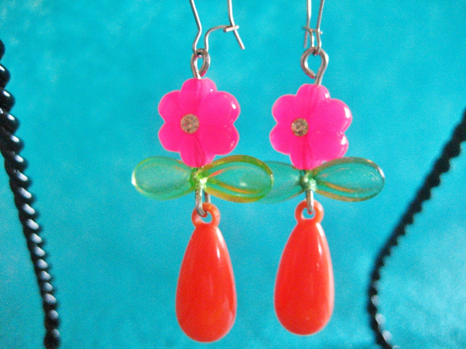 PRETTY PINK FLOWERS In A Vase earrings with by CalamityChic