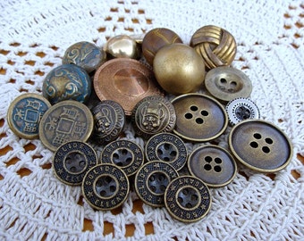 23 Vintage Buttons Various Sizes & Materials