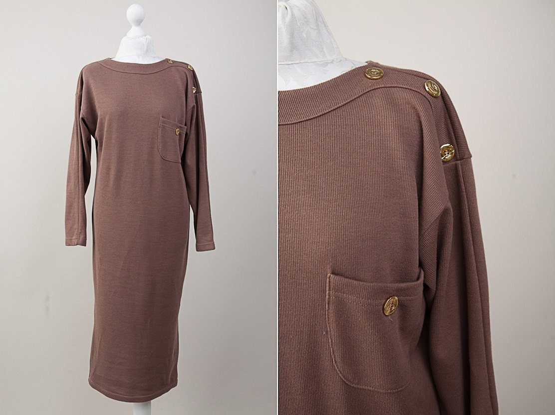 Cotton Cacao Dress / 1980s Vintage Cacao Color Oversized Maxi