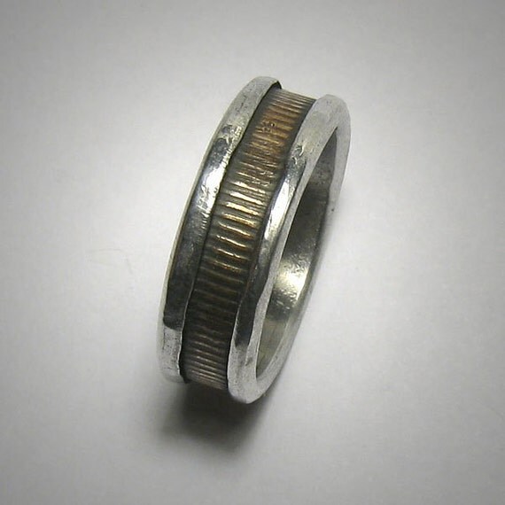 Unisex wedding band - Unique rustic artisan brass and silver ...