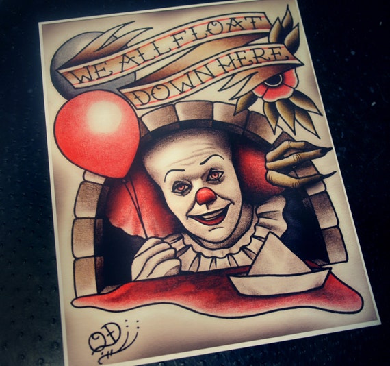 pennywise scary clown it stephen king horror movie tattoo art pennywise scary clown it stephen king horror movie tattoo art