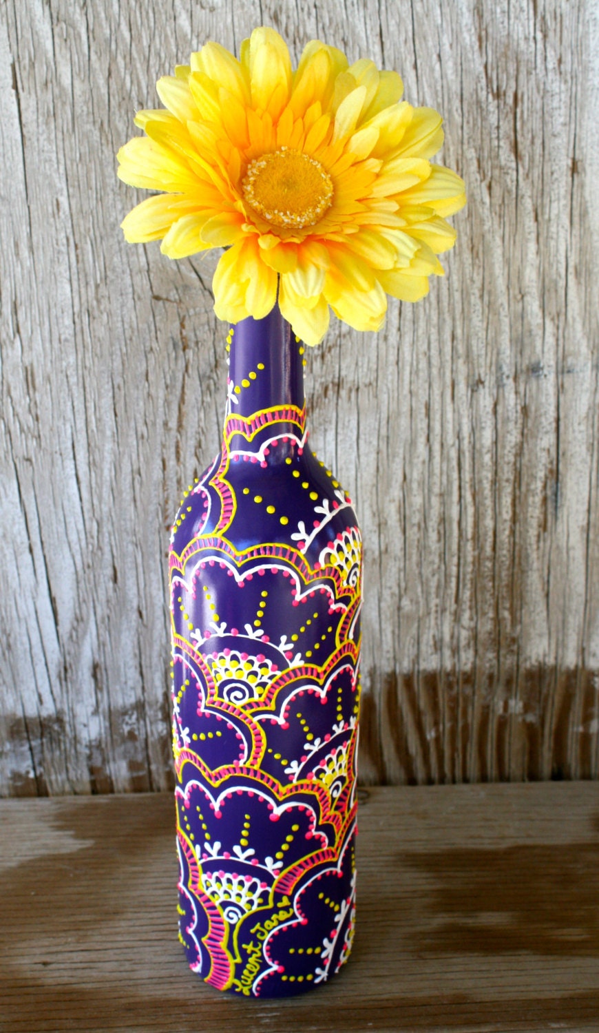 SUMMER SALE Hand Painted Wine bottle Vase Brightly by LucentJane