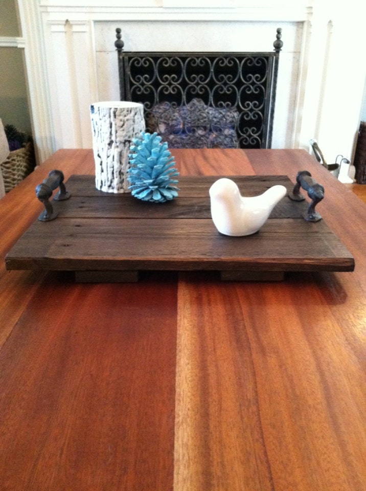 Reclaimed Dark Stained Pallet Wood Flat Serving Tray with
