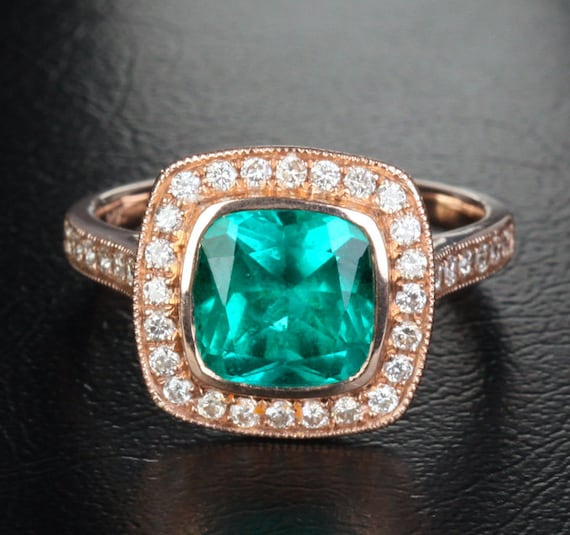 8mm Bezel Emerald .45ct Pave Diamonds 14K Rose Gold by ThisIsLOGR