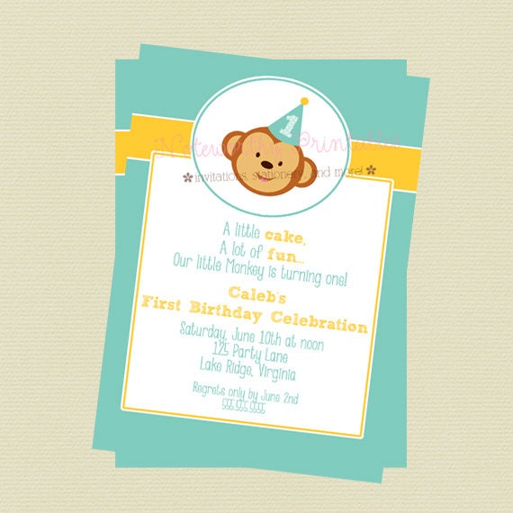 Printable Monkey Boy First Birthday Invitation Il_570xn
