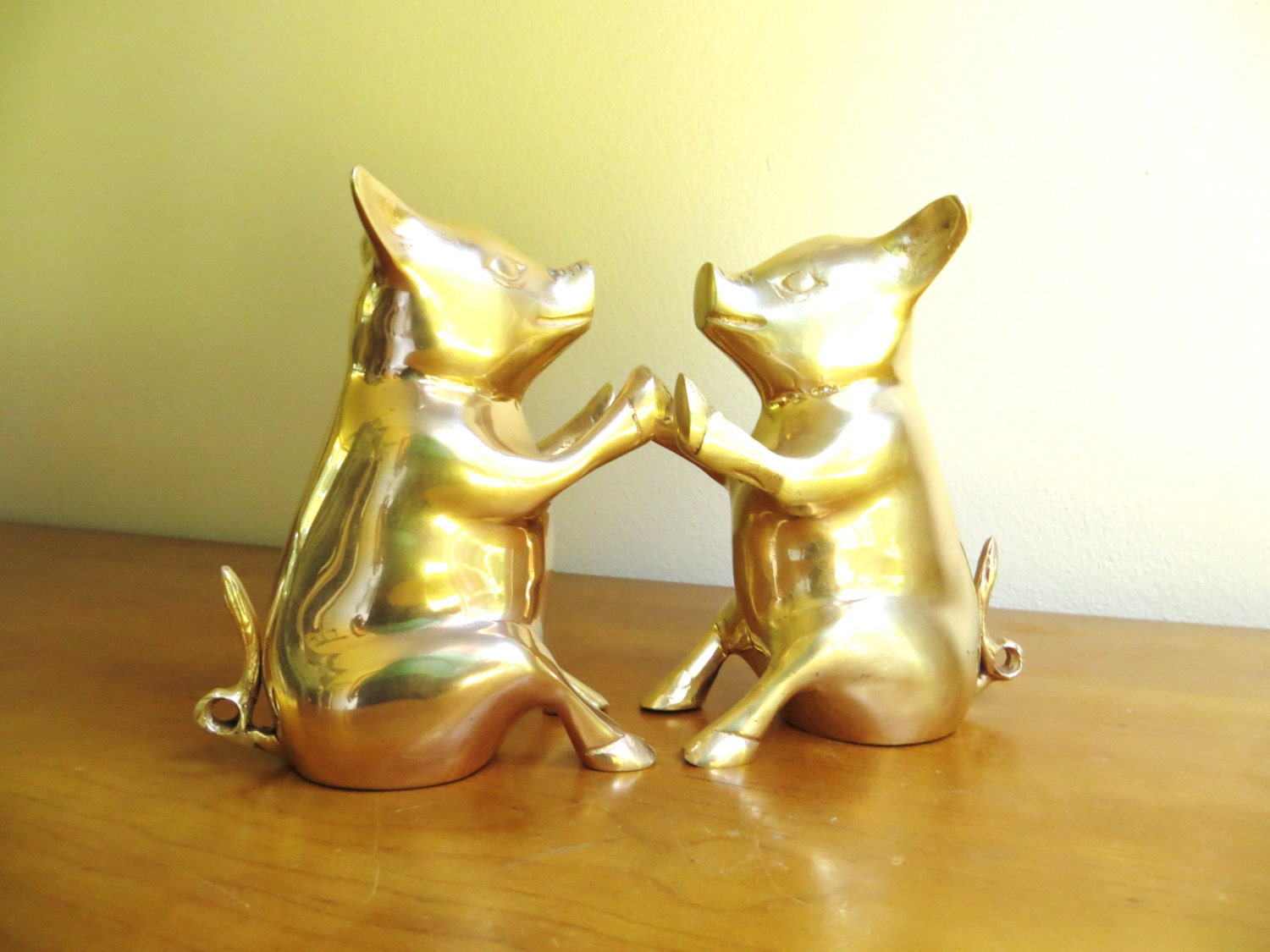Vintage Brass Pig Bookends Gold Pig Book by DewyMorningVintage