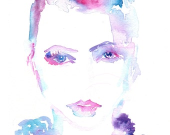 On Sale "Ramona" by Jessica Buhman, Print of Original Watercolor Painting, 8 x 10 Green Blue Purple Pink Floral