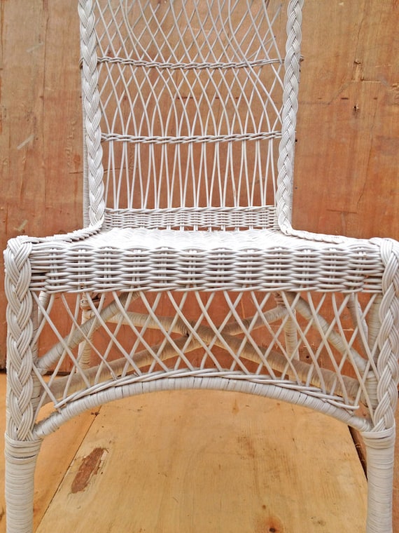 Upcycled white cane chair or bedside table. Use by RosesUpcycled