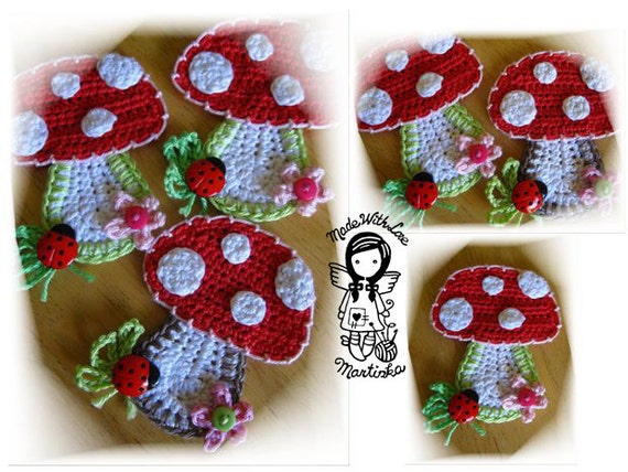 Crochet PATTERN 8 Applique Mushroom by NellagoldsCrocheting