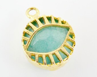 Aqua Jade Stone Eye Pendant - 22K Matte Gold Plated