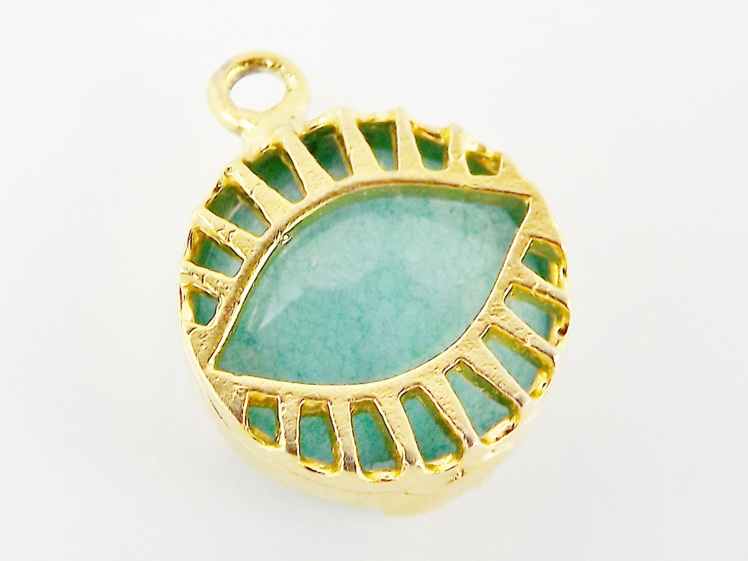 Aqua Jade Stone Eye Pendant 22K Matte Gold Plated