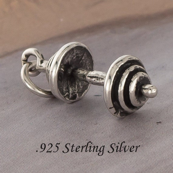 Barbell charm 925 Sterling Silver 3D charm/necklace