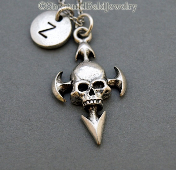 Skull crossing spears Skull spears necklace steam punk