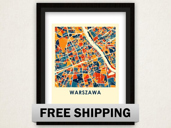 Warsaw Map Print Full Color Map Poster by iLikeMaps on Etsy