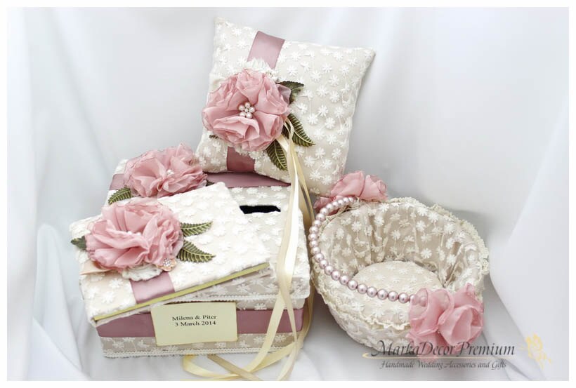 Set of 4 Wedding Custom Flower Ring Pillow Bridal Flower