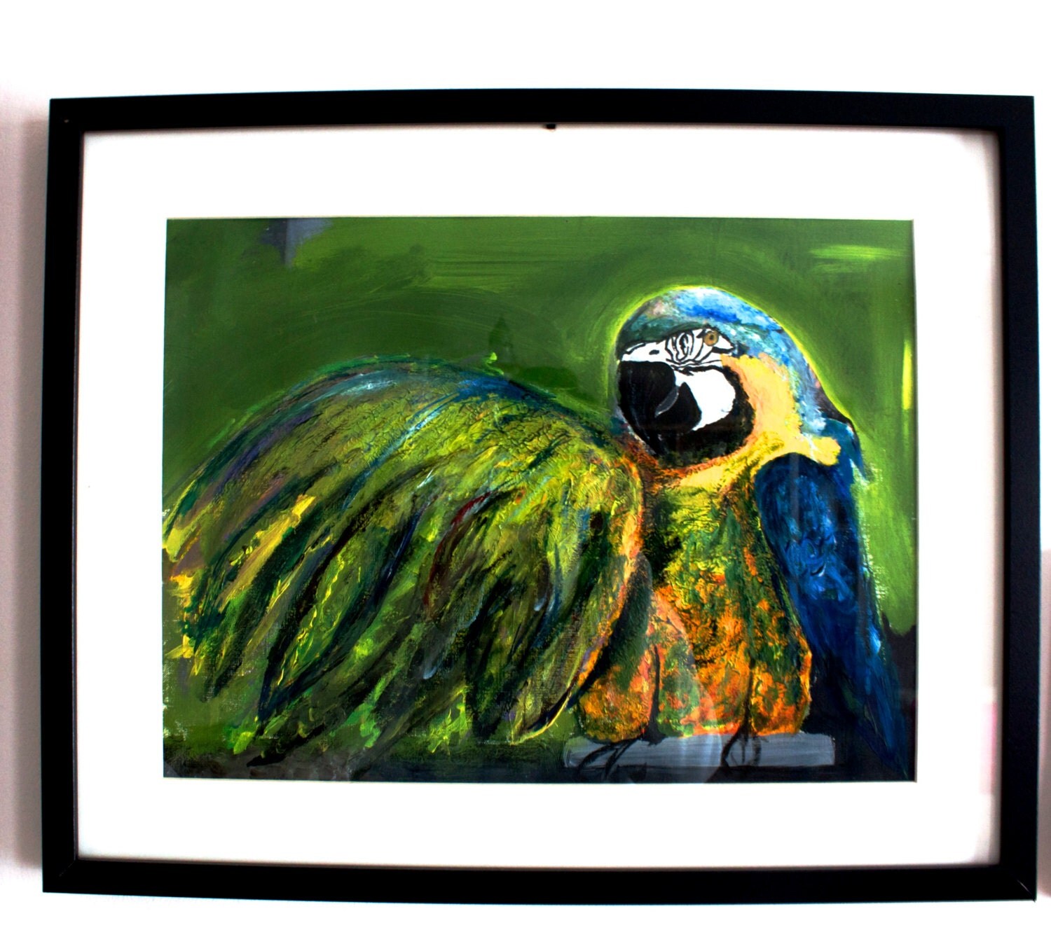 Abstract Bird Painting Exotic Bird Art 9x11 Framed by JrpArt