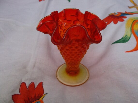 Fenton Amberina Fluted Vase Small Orange Art Glass .epsteam