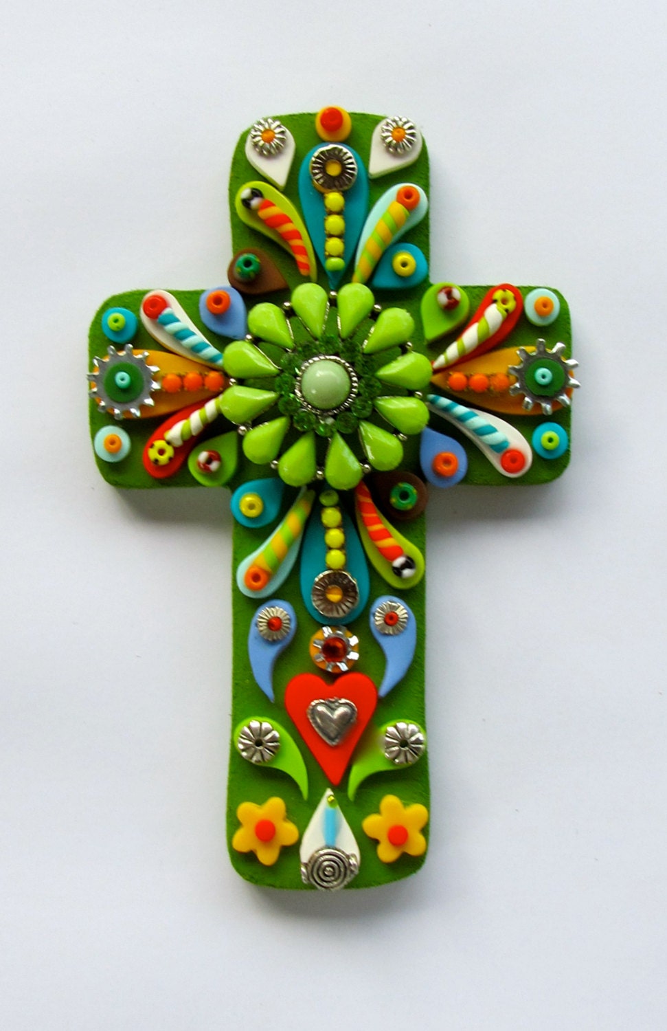 Mexican Style Cross of many colors Decorative Wall Cross Red