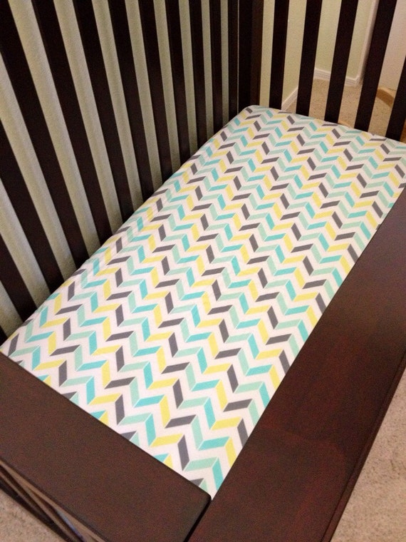 Aqua and Grey Chevron Crib Sheet