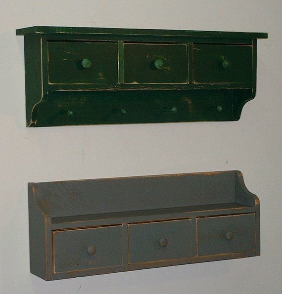 Handmade Primitive Shelf with 2 Drawers Color Choice FREE