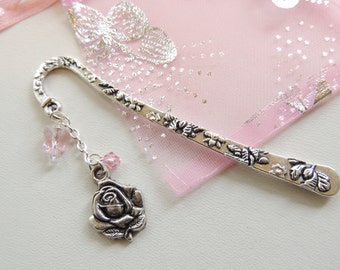 Rose Bookmark, Charm Bookmark, Swarovski Crystal Bookmark, Beaded Bookmark, Stocking Stuffer, Rose Bookmark, Bookmarkers. A289
