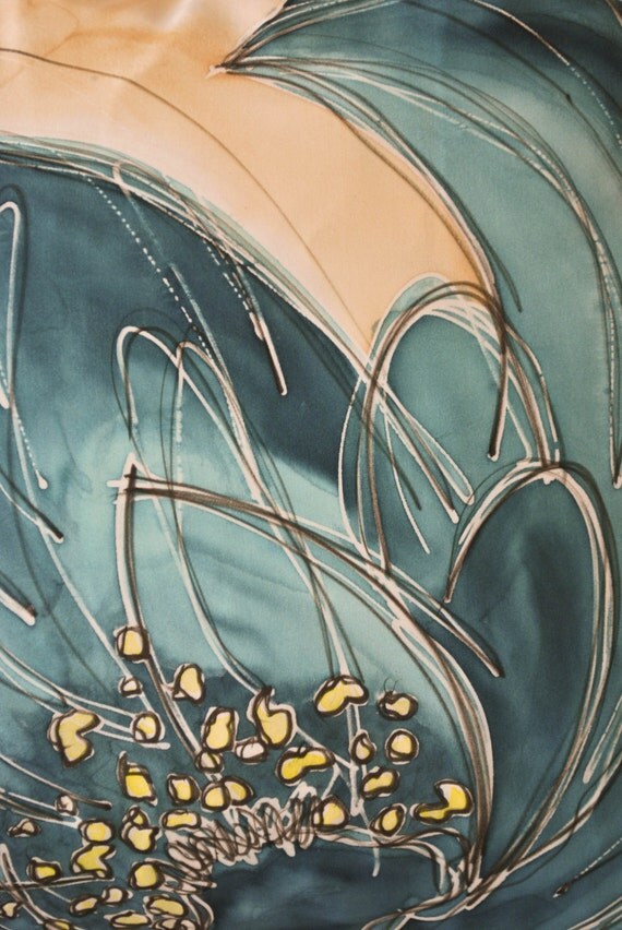 Items similar to Pair of Teal Peony turquoise flower handpainted 16x16 silk throw pillow covers