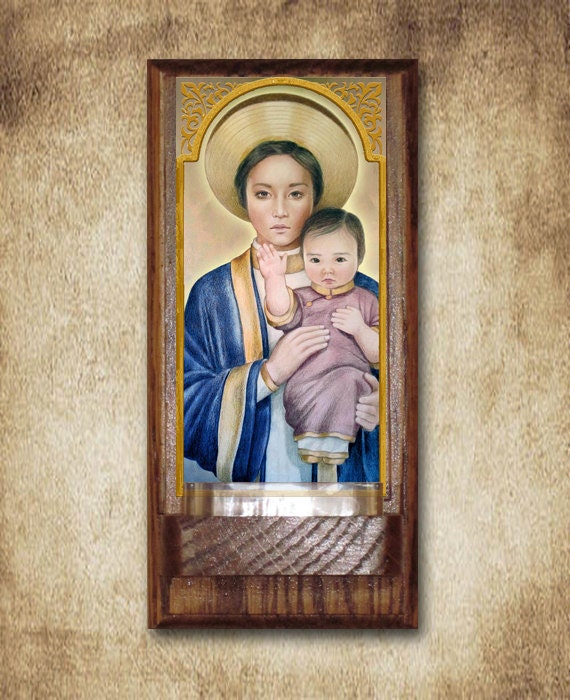 Our Lady of LaVang Vietnam Holy Water Font Oak Catholic