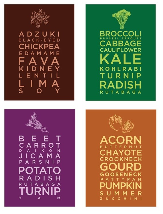 Items similar to Set of Four 8x10 Vegetable Prints on Etsy