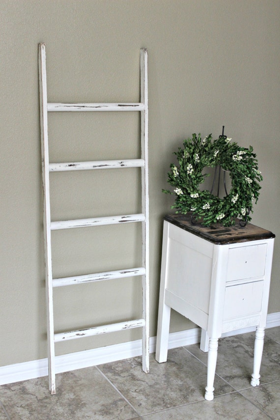 Ladder Vintage Rustic Large Blanket Ladder distressed pot