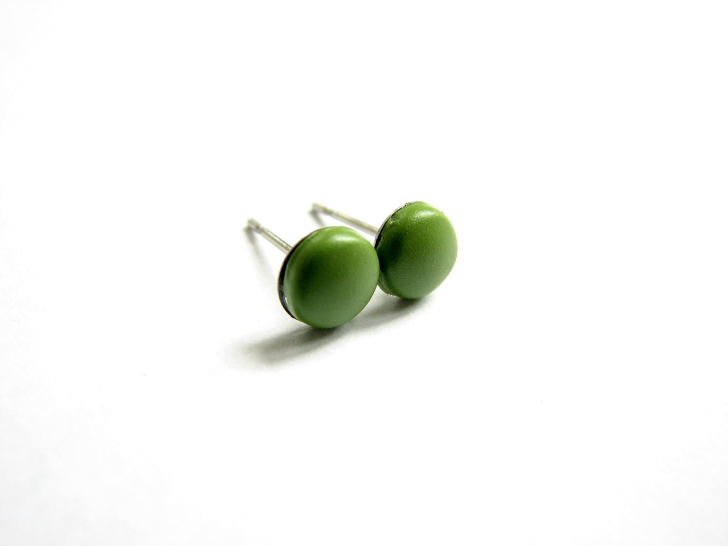Olive Green Stud Earrings Small Metal Olive Drab by FoxiesFancy