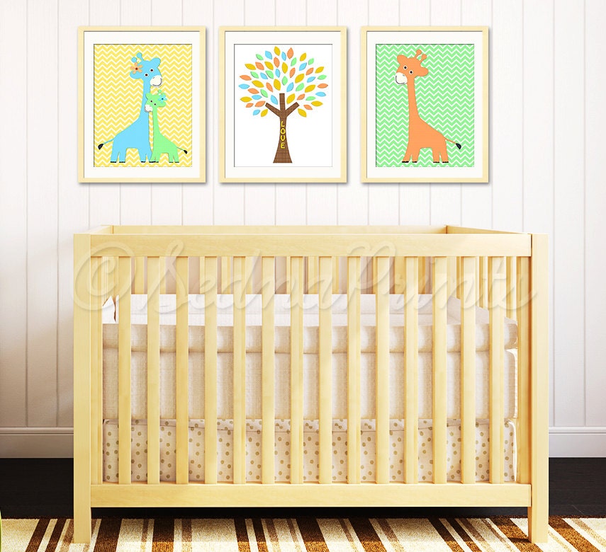 Orange and green giraffe nursery wall art Nursery by SugarInspire