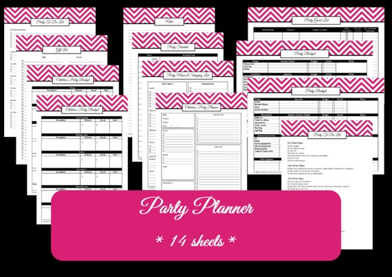 printable worksheet templates Planner Printable PDF 14 sheets Party Chevron Party