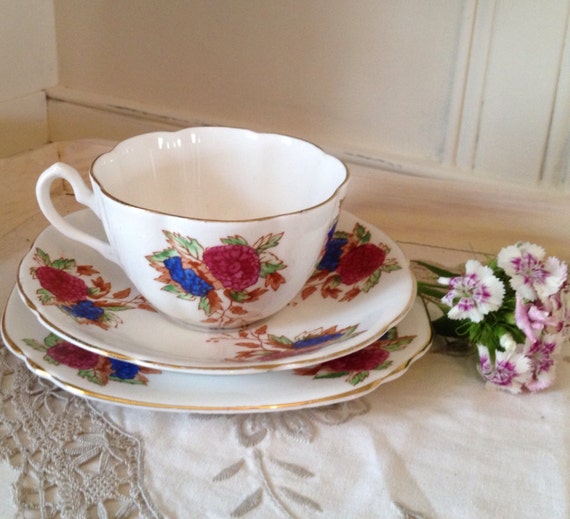 Balfour Royal Crown Pottery Bone China Teacup Trio. C1950s