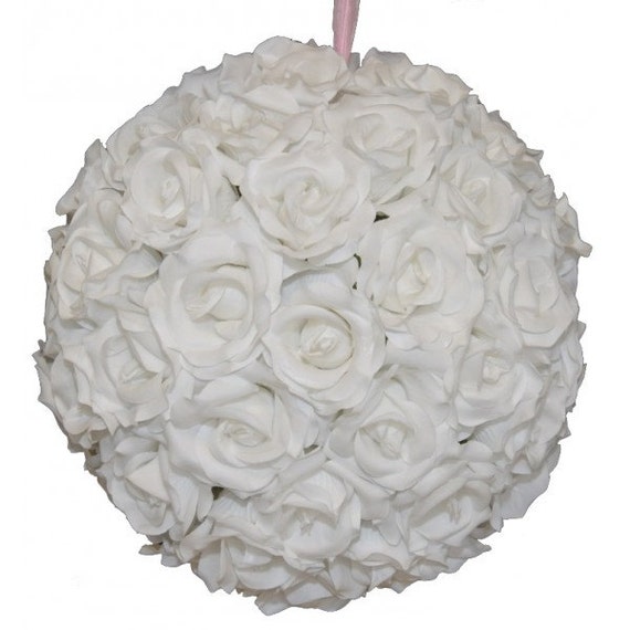 12 White Kissing Balls Faux White rose Balls by SparkleSoiree