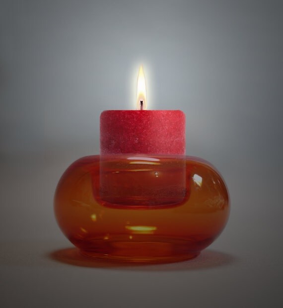 70's Modern Style Fine Orange Glass Candle Holder