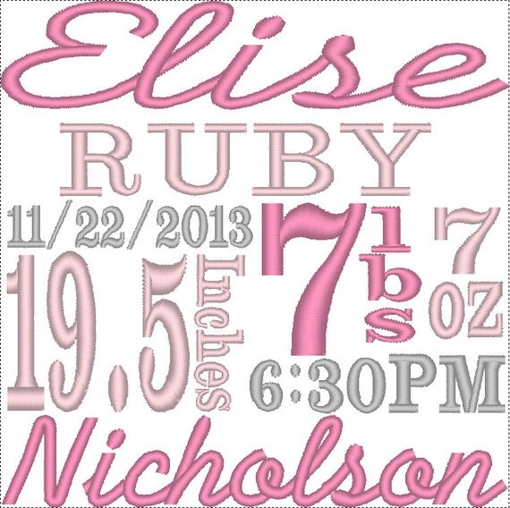 Custom Birth Announcement Machine Embroidery by EmbellishStar