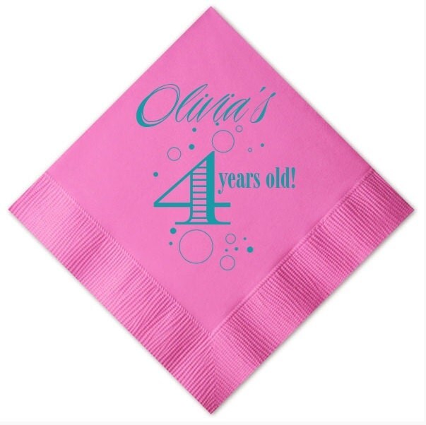Kids Personalized Birthday Napkins Set of 100 Custom